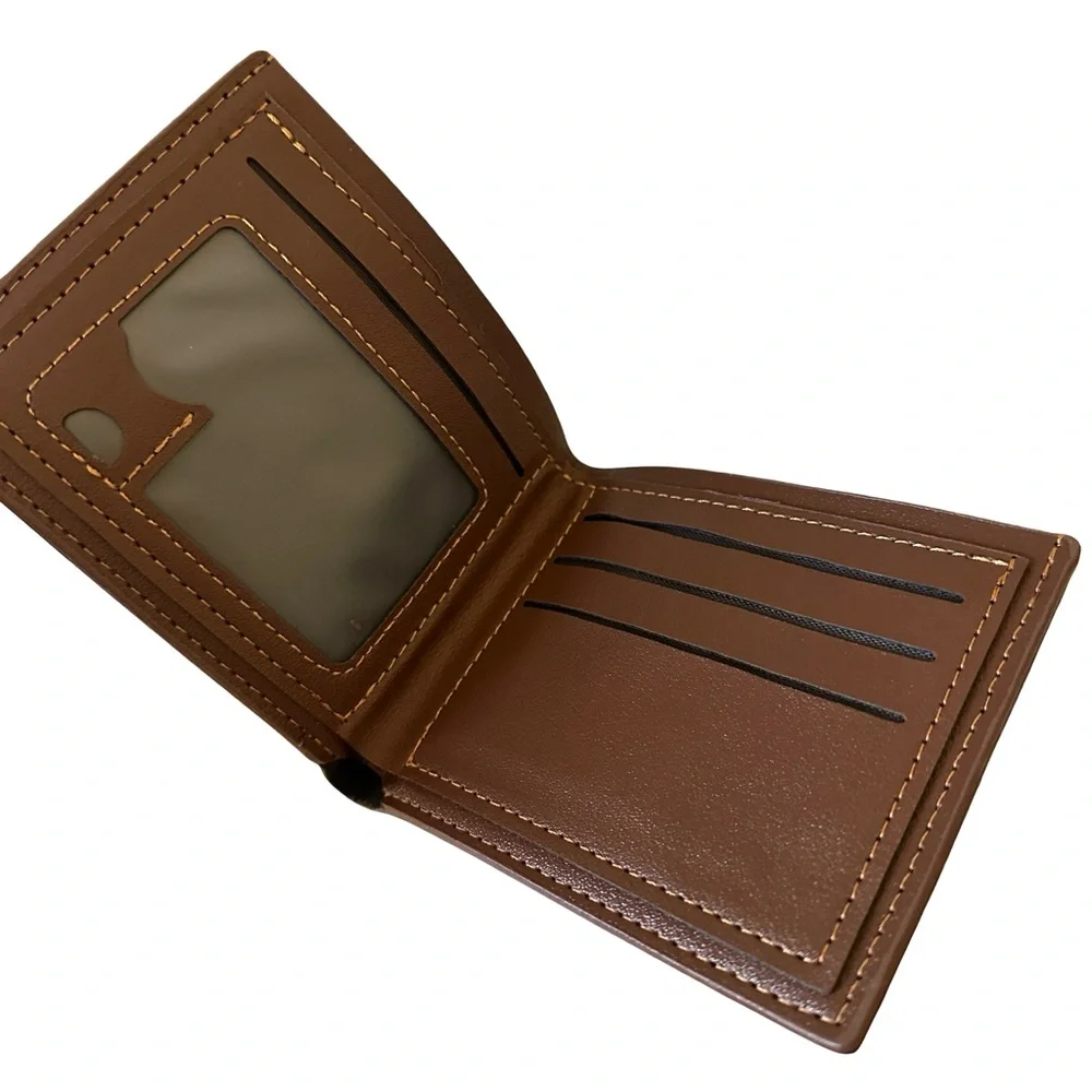 Brown PU Leather Wallet Card Holder Slim Bifold Minimalist Men’s Wallet